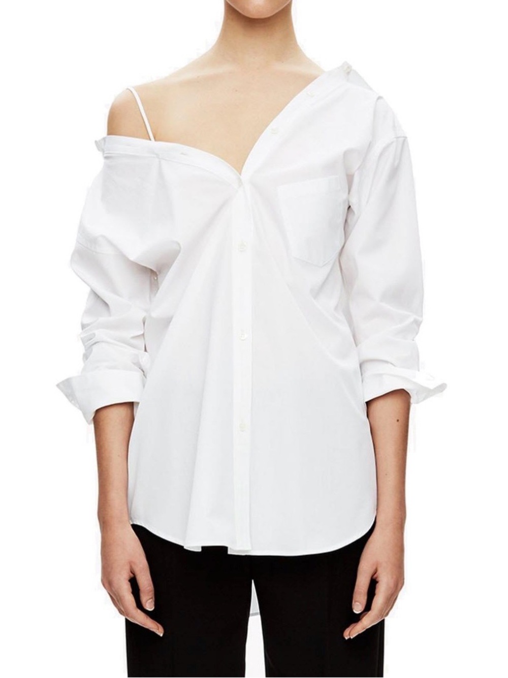 Theory White Off-Shoulder Button-Down Shirt